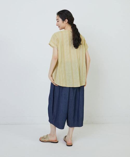 conges payes ADIEU TRISTESSE（コンジェ ペイエ アデュートリステス）の「ドビーストライプブラウス（シャツ/ブラウス・レディース・グリーン/オフホワイト/イエロー・38）」の14枚目の写真