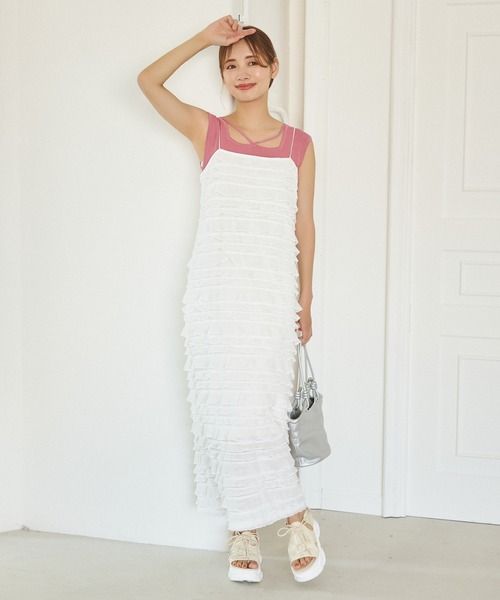 mysty woman（ミスティウーマン）の「ティアードキャミワンピース　128566（ワンピース・レディース・オフホワイト/ブラック・FREE）」の11枚目の写真