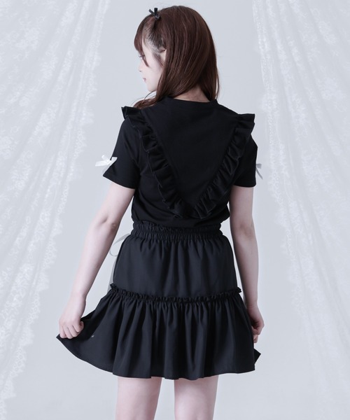 TRAVAS TOKYO(トラバス トウキョウ)の「『TRAVAS TOKYO/トラバス トーキョー』フリルクロップドTシャツ(Tシャツ/カットソー・レディース・ブラック/ホワイト・M/L)」の6枚目の写真