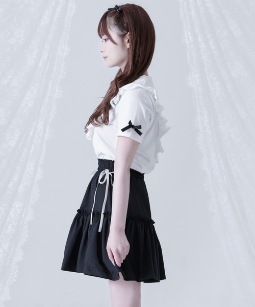 TRAVAS TOKYO(トラバス トウキョウ)の「『TRAVAS TOKYO/トラバス トーキョー』フリルクロップドTシャツ(Tシャツ/カットソー・レディース・ブラック/ホワイト・M/L)」の9枚目の写真