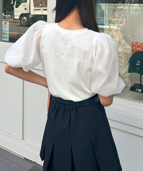 INGNI（イング）の「袖異素材胸リボントップス（Tシャツ/カットソー・レディース・オフホワイト/ブラック/ライトブルー・M）」の7枚目の写真