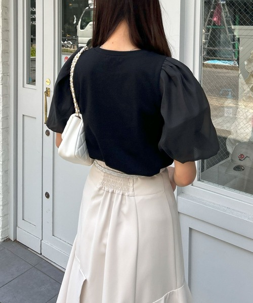 INGNI（イング）の「袖異素材胸リボントップス（Tシャツ/カットソー・レディース・オフホワイト/ブラック/ライトブルー・M）」の15枚目の写真