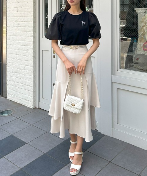 INGNI（イング）の「袖異素材胸リボントップス（Tシャツ/カットソー・レディース・オフホワイト/ブラック/ライトブルー・M）」の16枚目の写真