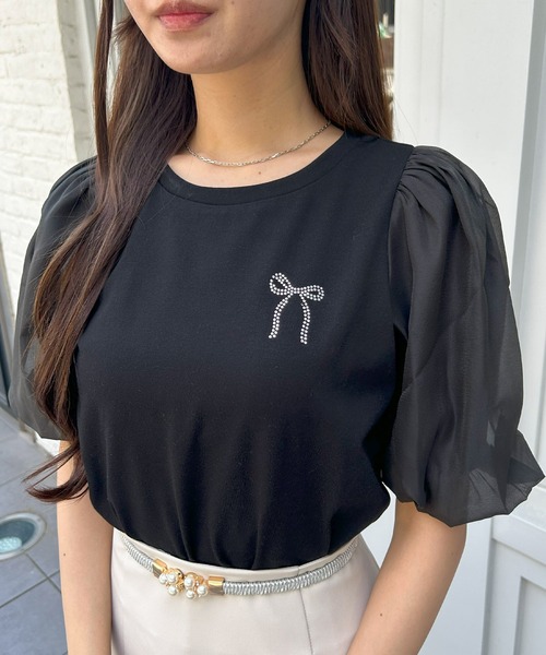 INGNI（イング）の「袖異素材胸リボントップス（Tシャツ/カットソー・レディース・オフホワイト/ブラック/ライトブルー・M）」の19枚目の写真
