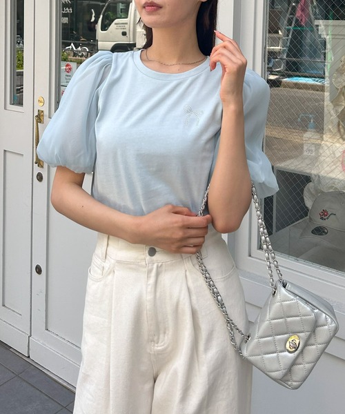 INGNI（イング）の「袖異素材胸リボントップス（Tシャツ/カットソー・レディース・オフホワイト/ブラック/ライトブルー・M）」の21枚目の写真
