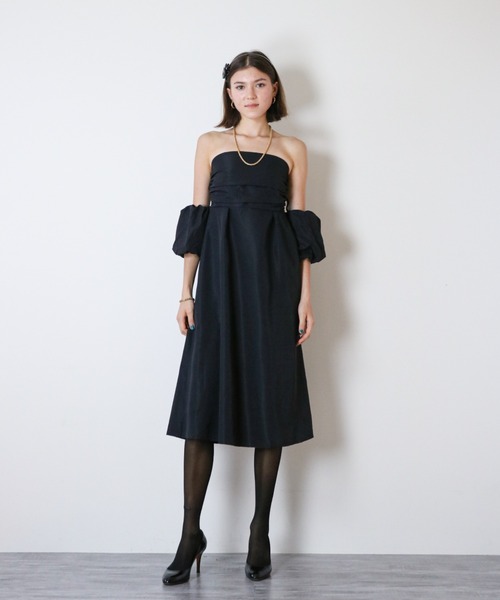 a lot of love（ア ロット オブ ラブ）の「パフスリーブオフショルエレガントワンピース/パーティードレス（ドレス・レディース・ブラック/グリーン/オフホワイト・FREE）」の10枚目の写真