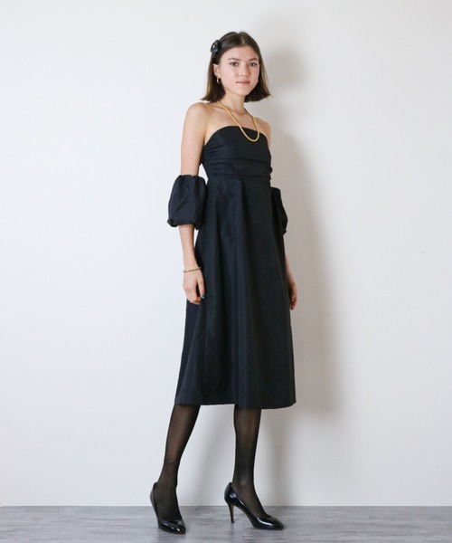 a lot of love（ア ロット オブ ラブ）の「パフスリーブオフショルエレガントワンピース/パーティードレス（ドレス・レディース・ブラック/グリーン/オフホワイト・FREE）」の11枚目の写真