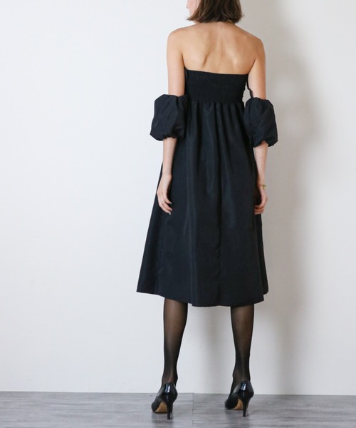 a lot of love（ア ロット オブ ラブ）の「パフスリーブオフショルエレガントワンピース/パーティードレス（ドレス・レディース・ブラック/グリーン/オフホワイト・FREE）」の13枚目の写真