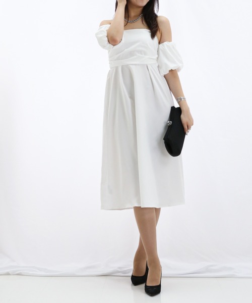 a lot of love（ア ロット オブ ラブ）の「パフスリーブオフショルエレガントワンピース/パーティードレス（ドレス・レディース・ブラック/グリーン/オフホワイト・FREE）」の7枚目の写真