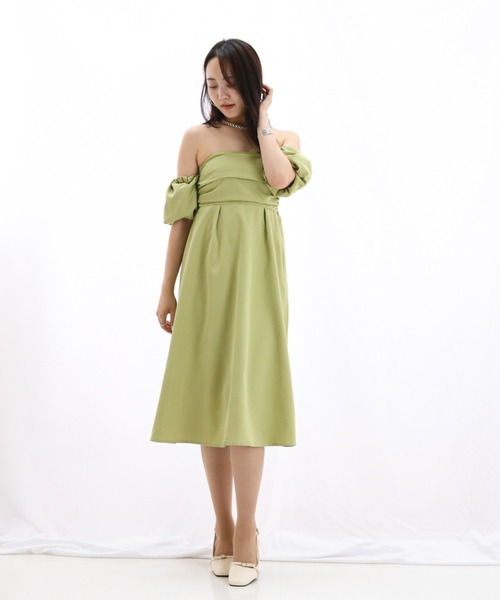 a lot of love（ア ロット オブ ラブ）の「パフスリーブオフショルエレガントワンピース/パーティードレス（ドレス・レディース・ブラック/グリーン/オフホワイト・FREE）」の21枚目の写真