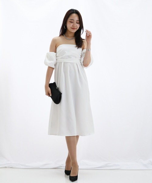 a lot of love（ア ロット オブ ラブ）の「パフスリーブオフショルエレガントワンピース/パーティードレス（ドレス・レディース・ブラック/グリーン/オフホワイト・FREE）」の5枚目の写真