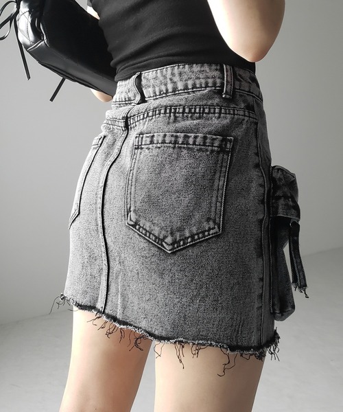 ※※【 ３size 】ダブルポケットカーゴデニムミニスカート ／double pocket cargo denim mini skirt（デニムスカート）｜me+em select（ミームセレクト）