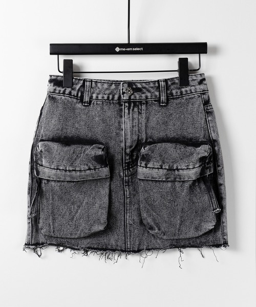 ※※【 ３size 】ダブルポケットカーゴデニムミニスカート ／double pocket cargo denim mini skirt（デニムスカート）｜me+em select（ミームセレクト）