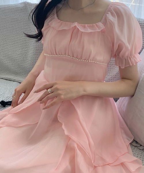Teem Store(チームストア)の「スクエアネックフリルパール フレアボリュームワンピース(ワンピース・レディース・ホワイト/ピンク/アイボリー・F)」の19枚目の写真