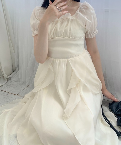 Teem Store(チームストア)の「スクエアネックフリルパール フレアボリュームワンピース(ワンピース・レディース・ホワイト/ピンク/アイボリー・F)」の14枚目の写真