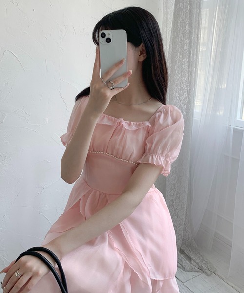 Teem Store(チームストア)の「スクエアネックフリルパール フレアボリュームワンピース(ワンピース・レディース・ホワイト/ピンク/アイボリー・F)」の12枚目の写真