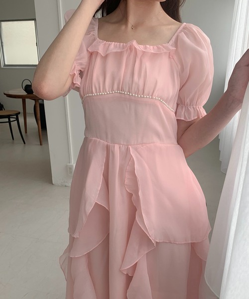 Teem Store(チームストア)の「スクエアネックフリルパール フレアボリュームワンピース(ワンピース・レディース・ホワイト/ピンク/アイボリー・F)」の21枚目の写真