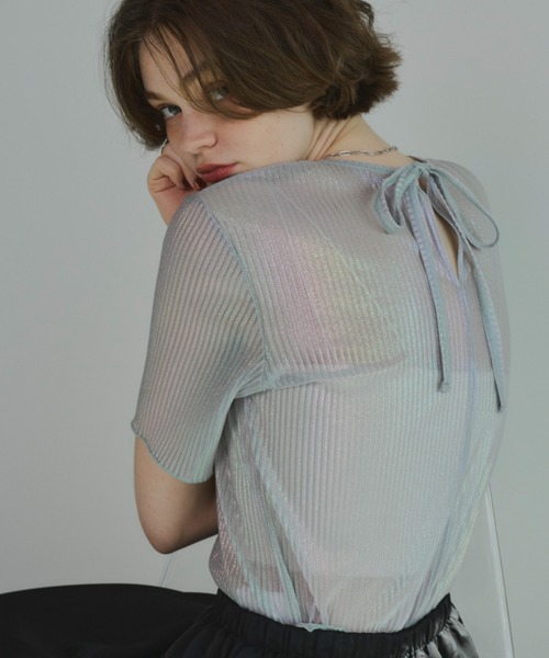 Unitage（ユニテージ）の「オーロラミニプリーツシアーTOPS（Tシャツ/カットソー・レディース・ライトブルー/ホワイト/ピンク・FREE）」の3枚目の写真