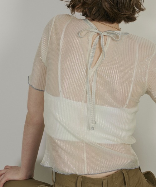 Unitage（ユニテージ）の「オーロラミニプリーツシアーTOPS（Tシャツ/カットソー・レディース・ライトブルー/ホワイト/ピンク・FREE）」の5枚目の写真