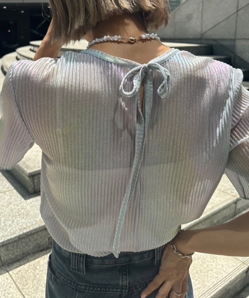 Unitage（ユニテージ）の「オーロラミニプリーツシアーTOPS（Tシャツ/カットソー・レディース・ライトブルー/ホワイト/ピンク・FREE）」の9枚目の写真