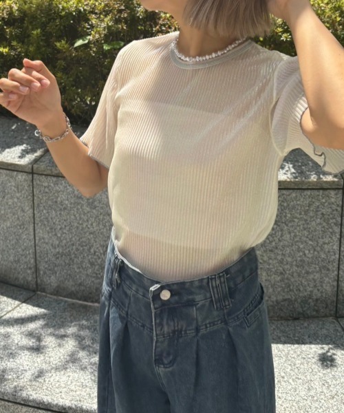 Unitage（ユニテージ）の「オーロラミニプリーツシアーTOPS（Tシャツ/カットソー・レディース・ライトブルー/ホワイト/ピンク・FREE）」の11枚目の写真