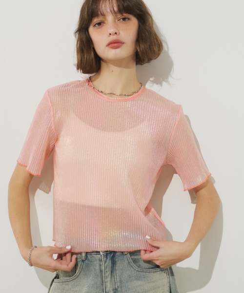 Unitage（ユニテージ）の「オーロラミニプリーツシアーTOPS（Tシャツ/カットソー・レディース・ライトブルー/ホワイト/ピンク・FREE）」の19枚目の写真