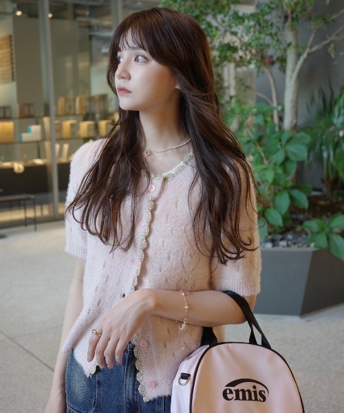 idem(イデム)の「lovely heart knit cardigan/ハート柄サマーニットカーディガン(カーディガン/ボレロ・レディース・グレー/ピンク・FREE)」の13枚目の写真