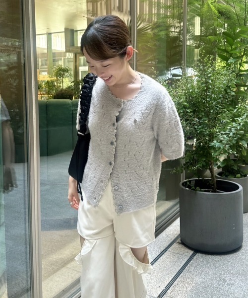 idem(イデム)の「lovely heart knit cardigan/ハート柄サマーニットカーディガン(カーディガン/ボレロ・レディース・グレー/ピンク・FREE)」の7枚目の写真