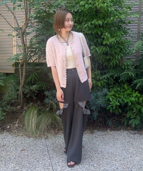 idem(イデム)の「lovely heart knit cardigan/ハート柄サマーニットカーディガン(カーディガン/ボレロ・レディース・グレー/ピンク・FREE)」の3枚目の写真