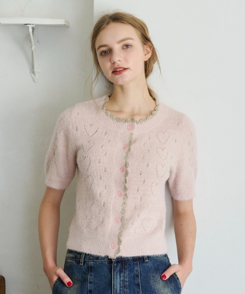 idem(イデム)の「lovely heart knit cardigan/ハート柄サマーニットカーディガン(カーディガン/ボレロ・レディース・グレー/ピンク・FREE)」の21枚目の写真