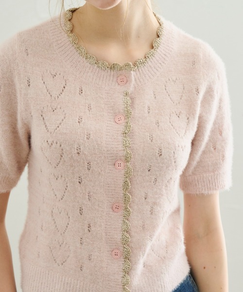 idem(イデム)の「lovely heart knit cardigan/ハート柄サマーニットカーディガン(カーディガン/ボレロ・レディース・グレー/ピンク・FREE)」の12枚目の写真