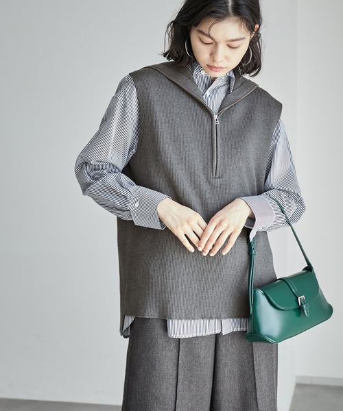 ROPE' PICNIC（ロペピクニック）の「ハーフジップノースリーブニット（ニット/セーター・レディース・チャコールグレー/キナリ・38）」の2枚目の写真