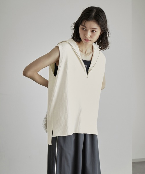 ROPE' PICNIC（ロペピクニック）の「ハーフジップノースリーブニット（ニット/セーター・レディース・チャコールグレー/キナリ・38）」の15枚目の写真