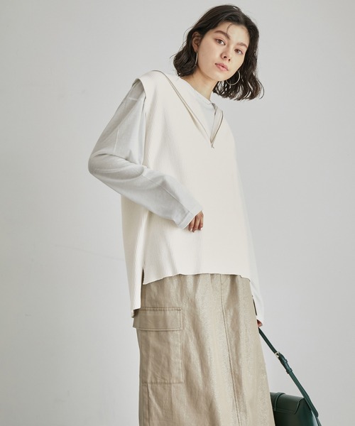 ROPE' PICNIC（ロペピクニック）の「ハーフジップノースリーブニット（ニット/セーター・レディース・チャコールグレー/キナリ・38）」の7枚目の写真