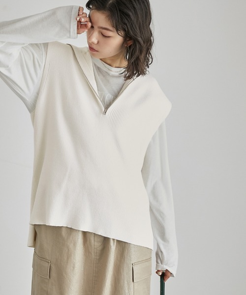 ROPE' PICNIC（ロペピクニック）の「ハーフジップノースリーブニット（ニット/セーター・レディース・チャコールグレー/キナリ・38）」の6枚目の写真