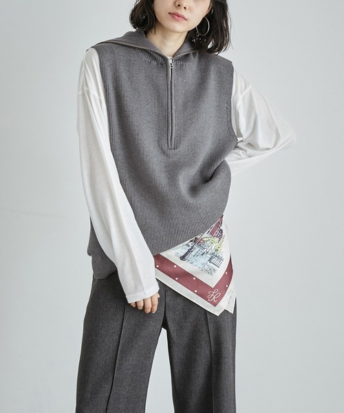 ROPE' PICNIC(ロペピクニック)の「ハーフジップノースリーブニット(ニット/セーター・レディース・チャコールグレー/キナリ・38)」の7枚目の写真