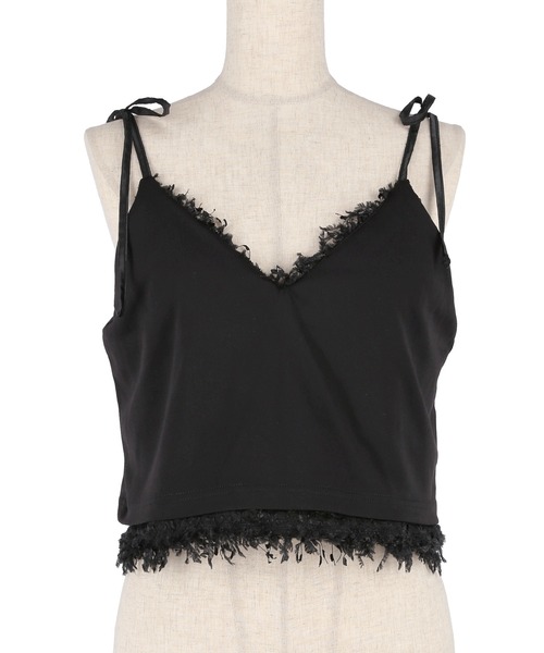 coca（coca）（コカ）の「リボンシャギーキャミソール（キャミソール・レディース・ブラック/アイボリー・M/L）」の4枚目の写真