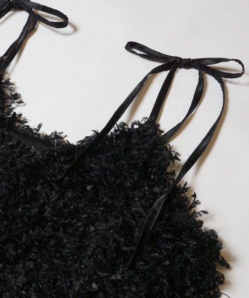 coca（coca）（コカ）の「リボンシャギーキャミソール（キャミソール・レディース・ブラック/アイボリー・M/L）」の3枚目の写真