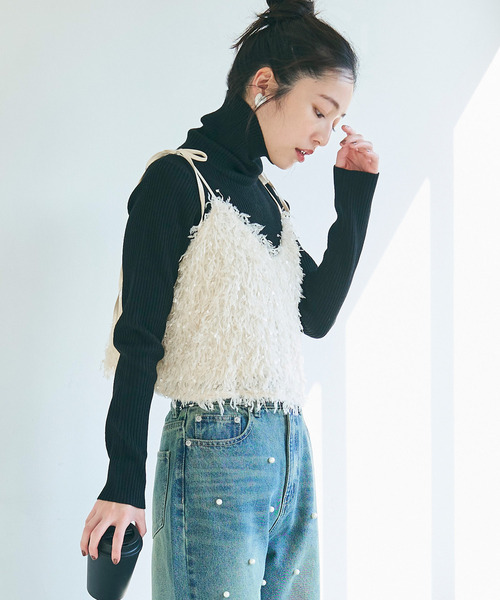 coca（coca）（コカ）の「リボンシャギーキャミソール（キャミソール・レディース・ブラック/アイボリー・M/L）」の8枚目の写真