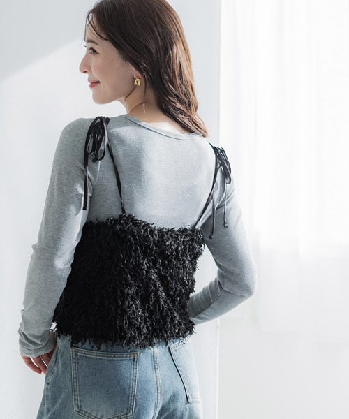 coca（coca）（コカ）の「リボンシャギーキャミソール（キャミソール・レディース・ブラック/アイボリー・M/L）」の21枚目の写真