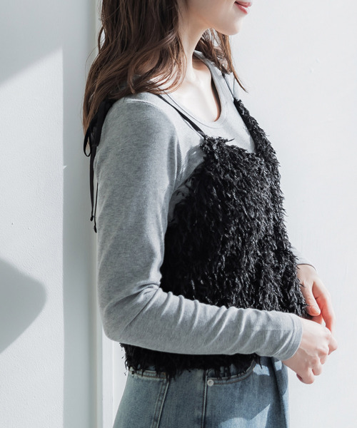 coca（coca）（コカ）の「リボンシャギーキャミソール（キャミソール・レディース・ブラック/アイボリー・M/L）」の22枚目の写真