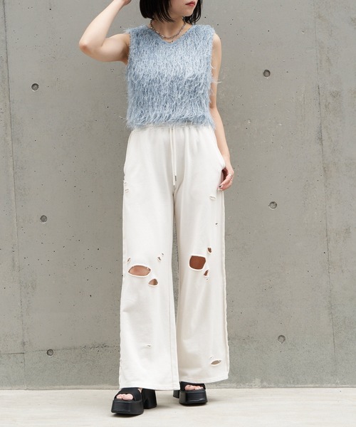 RAY CASSIN（レイカズン）の「ダメージピグメントスウェットパンツ（その他パンツ・レディース・グレー系その他2/ブラウン/アイボリー/ブラック・FREE）」の6枚目の写真