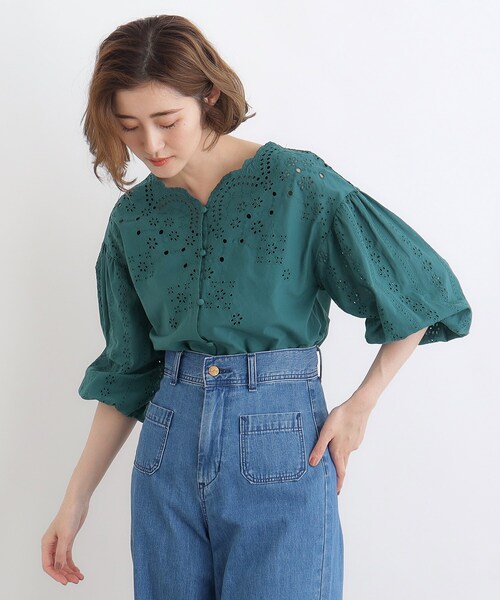 grove（グローブ）の「スカラップエンブロイダリーブラウス（シャツ/ブラウス・レディース・ブラック/オフホワイト/モスグリーン・02/03/01/04/05）」の9枚目の写真