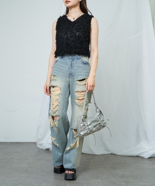 RAY CASSIN（レイカズン）の「ギャザーリボンショルダー（ショルダーバッグ・レディース・シルバー/ブラック/レッド・FREE）」の4枚目の写真