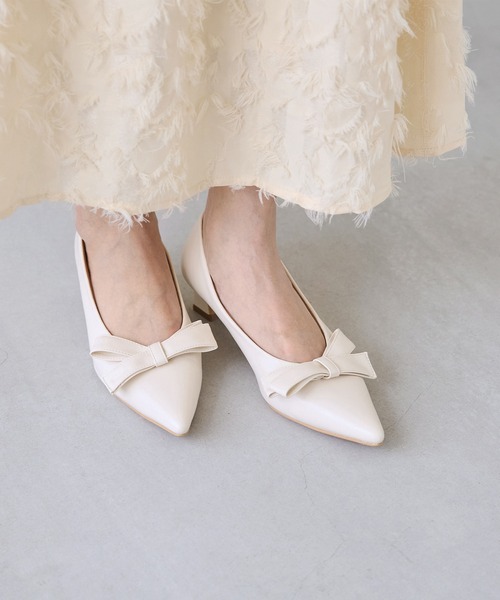 新色追加 】リボンモチーフ ポインテッドトゥ ヒールパンプス