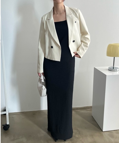 VACANCY(ヴァカンシー)の「ダブルショートジャケット(テーラードジャケット・レディース・アイボリー/チャコールグレー/グレー・FREE)」の18枚目の写真