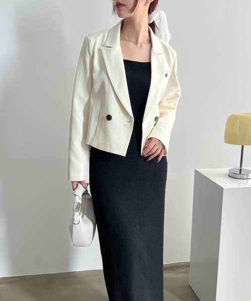 VACANCY(ヴァカンシー)の「ダブルショートジャケット(テーラードジャケット・レディース・アイボリー/チャコールグレー/グレー・FREE)」の17枚目の写真