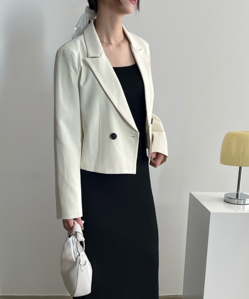 VACANCY(ヴァカンシー)の「ダブルショートジャケット(テーラードジャケット・レディース・アイボリー/チャコールグレー/グレー・FREE)」の15枚目の写真