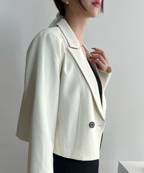 VACANCY(ヴァカンシー)の「ダブルショートジャケット(テーラードジャケット・レディース・アイボリー/チャコールグレー/グレー・FREE)」の21枚目の写真