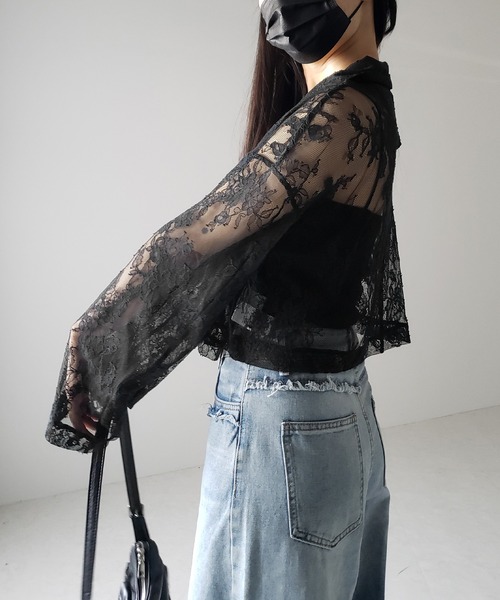 me+em select（ミームセレクト）の「※※【 ２color 】レースショートテーラードジャケット ／ lace short tailored jacket（テーラードジャケット・レディース・ブラック/ホワイト・FREE）」の9枚目の写真